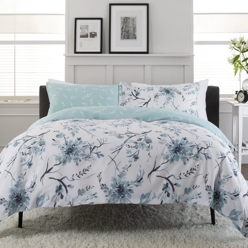 Cherry Blossom King Size Duvet Set - Green, Cotton image