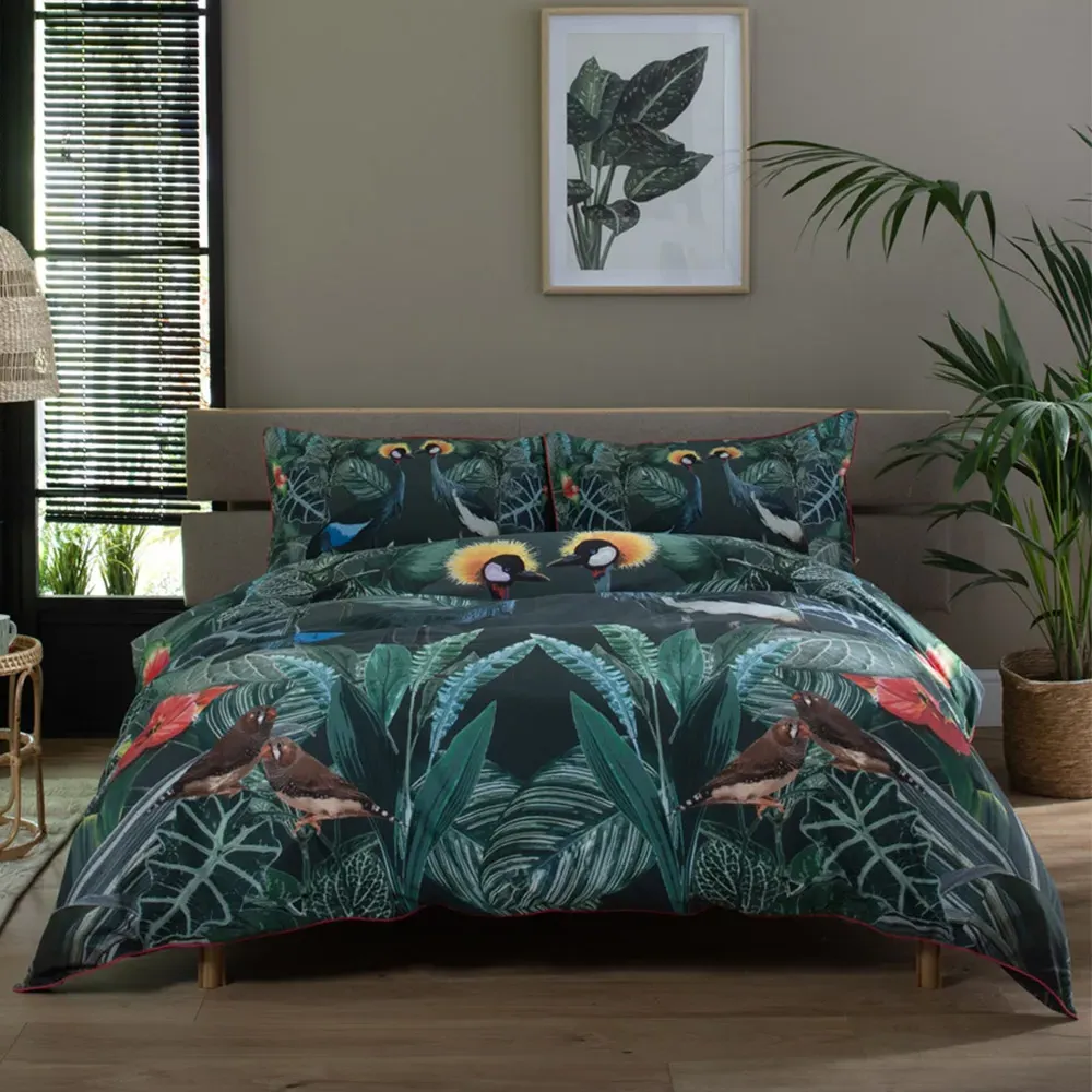 Crane World Single Duvet Set - Red, Cotton image