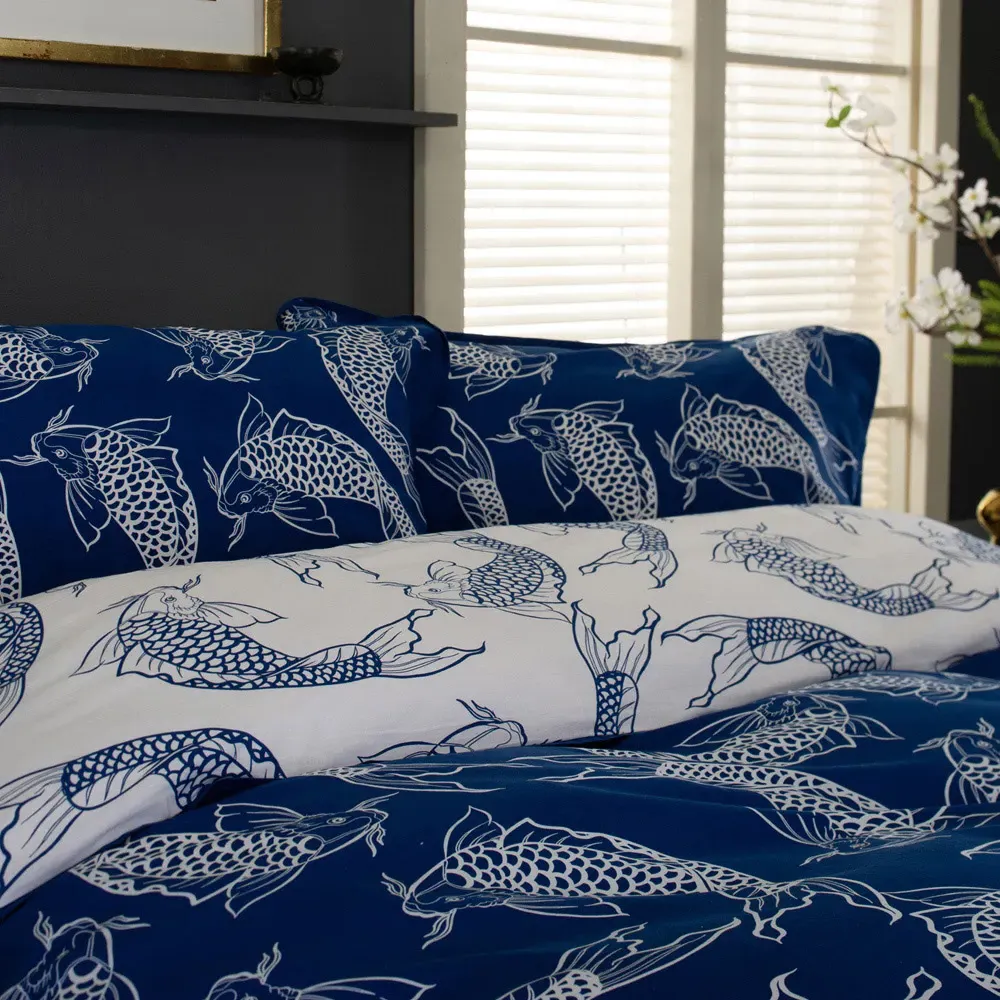 Dancing Koi King Size Duvet Set - Navy