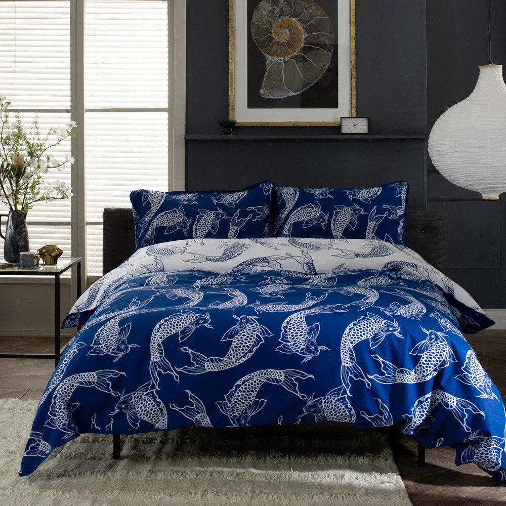 Dancing Koi King Size Duvet Set - Navy image