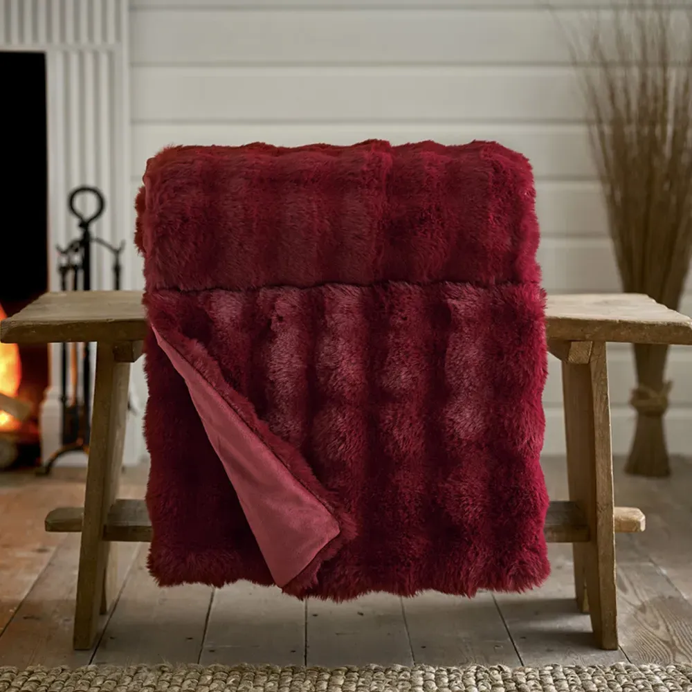 Dey Fernley Faux Fur Throw - Dark Red