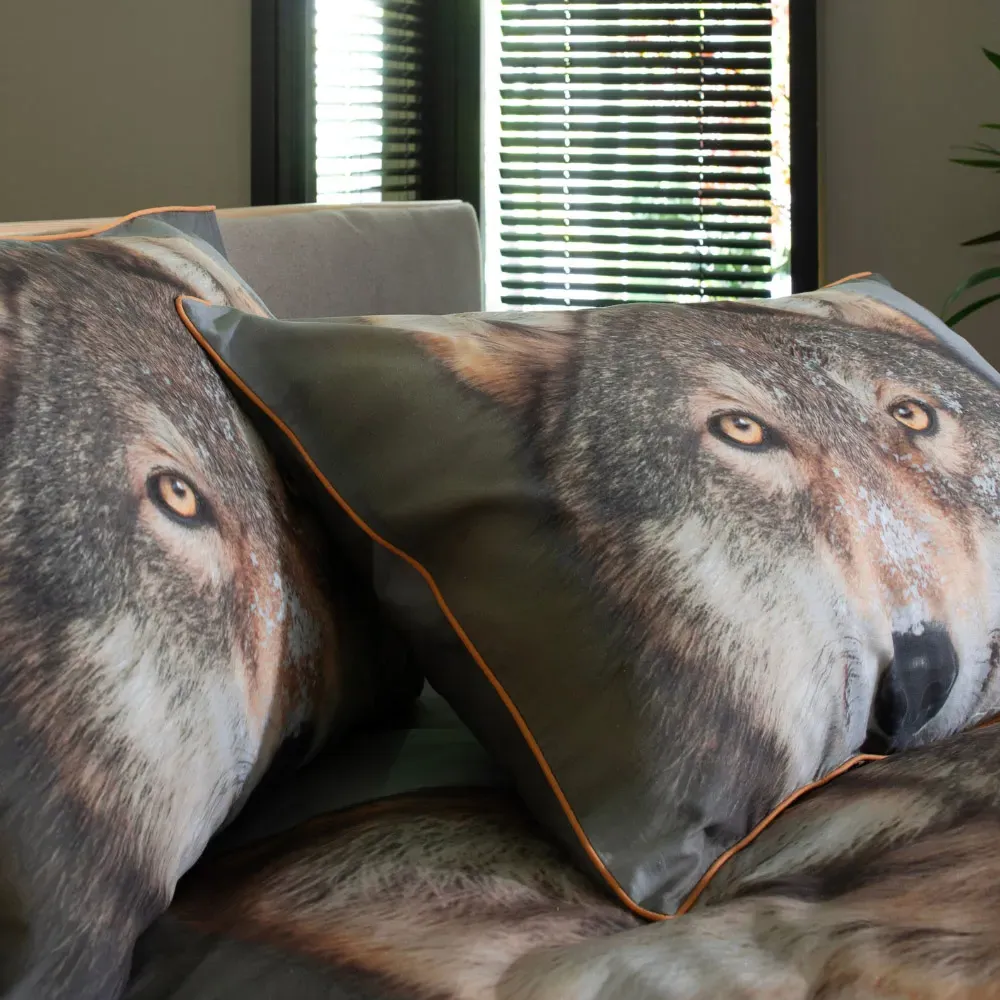 Double Wolf Duvet Set - White, Cotton