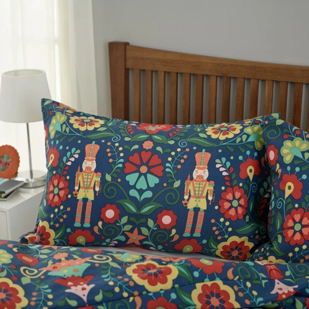 Folkloric King Size Nutcracker Duvet Set - Navy, Polycotton