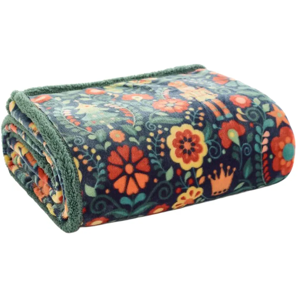 Folkloric Nutcracker Christmas Throw - Navy, Flannel