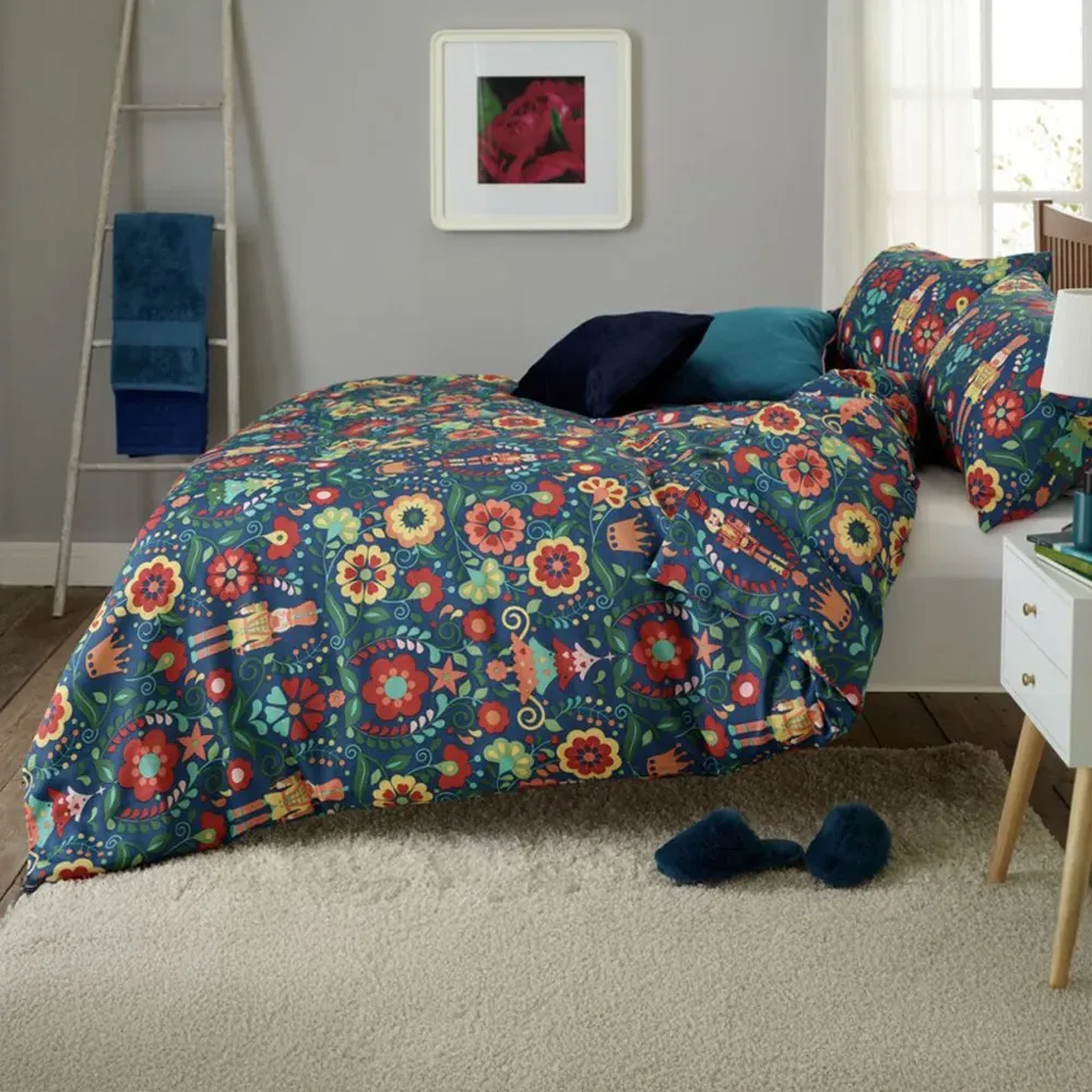 Folkloric Single Nutcracker Duvet Set - Navy, Polycotton image