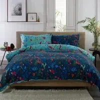 Fox and Floral Super King Duvet Set Reversible - Orange, Cotton
