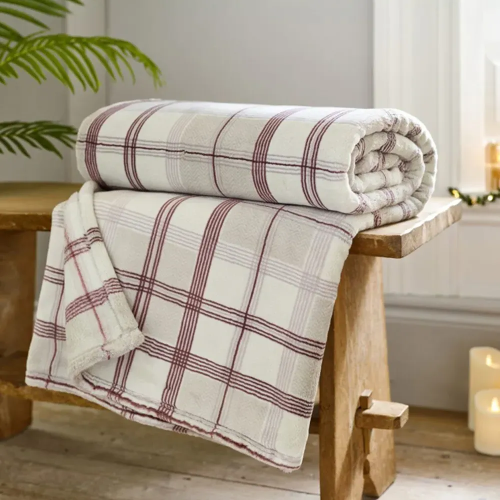 Hounds Check Throw - Burgundy, Coco Flannel