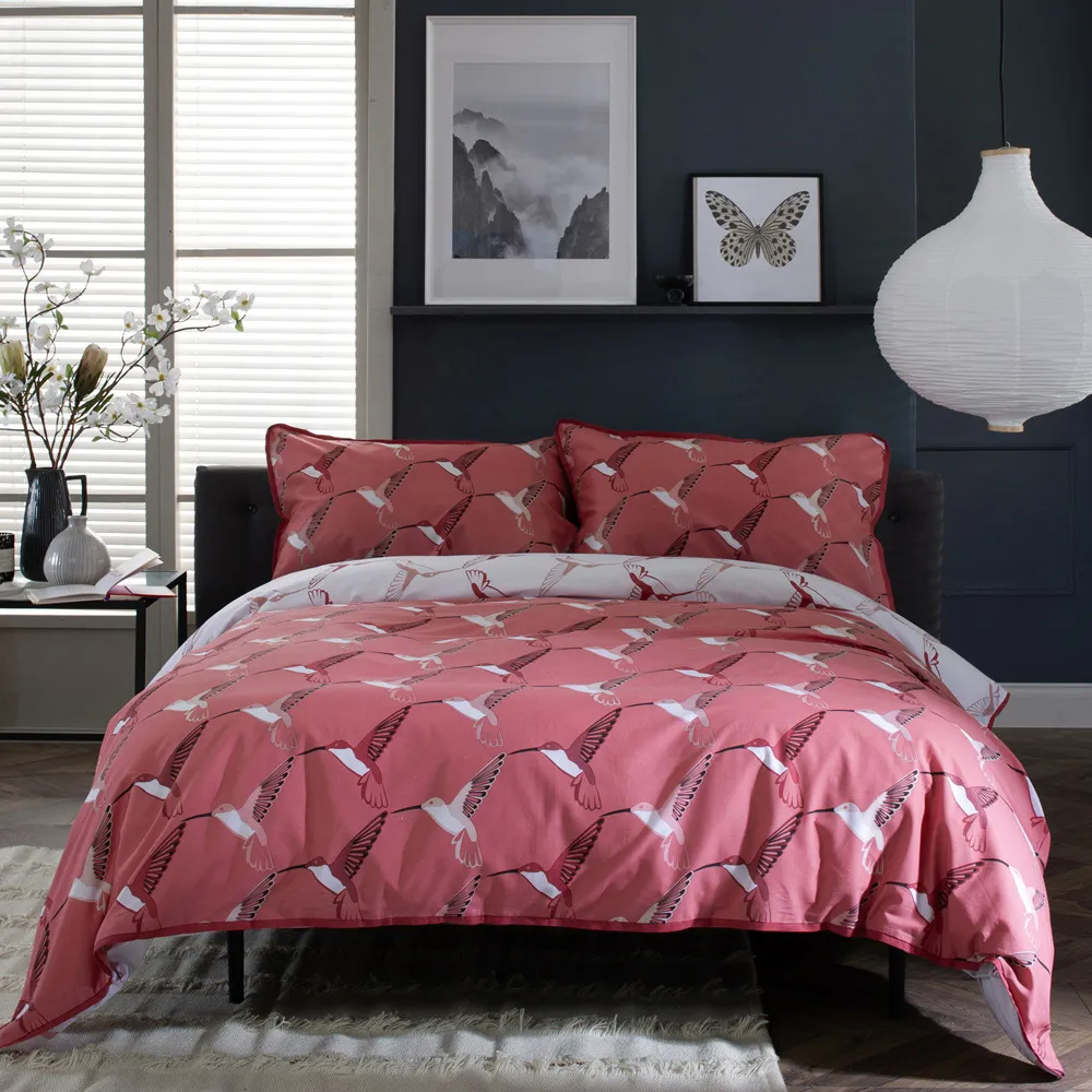 Hummingbird King Size Duvet Set - Blue, Cotton image