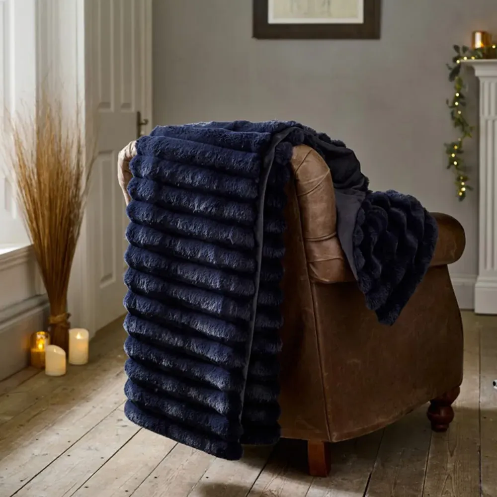 Kenwood Faux Fur Throw - Ink Blue, Polyester