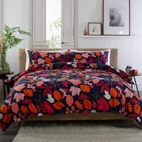 King Size Autumn Leaves Brushed Cotton Duvet Set - Blue