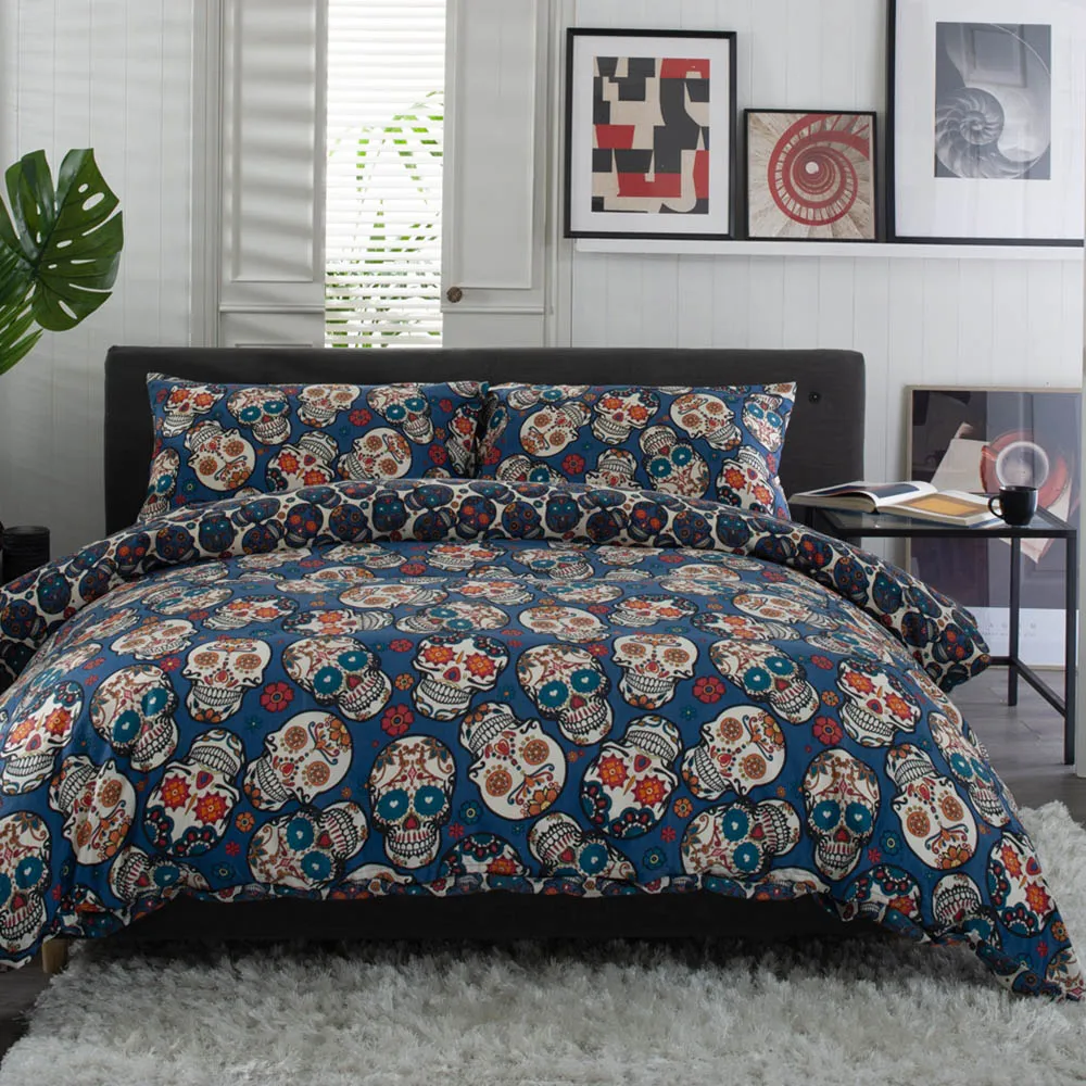 King Size Day Of The Dead 200 Thread Count Duvet Set - Multi image