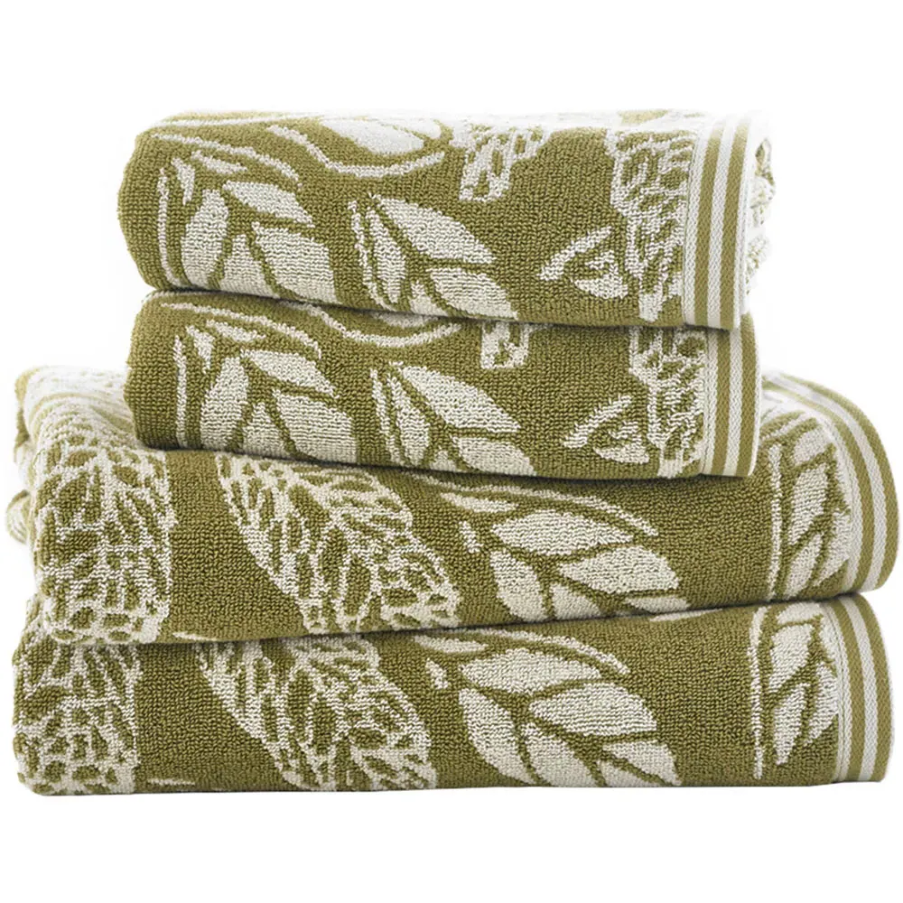 Mixed Leaves Bath Sheet - Green, Cotton