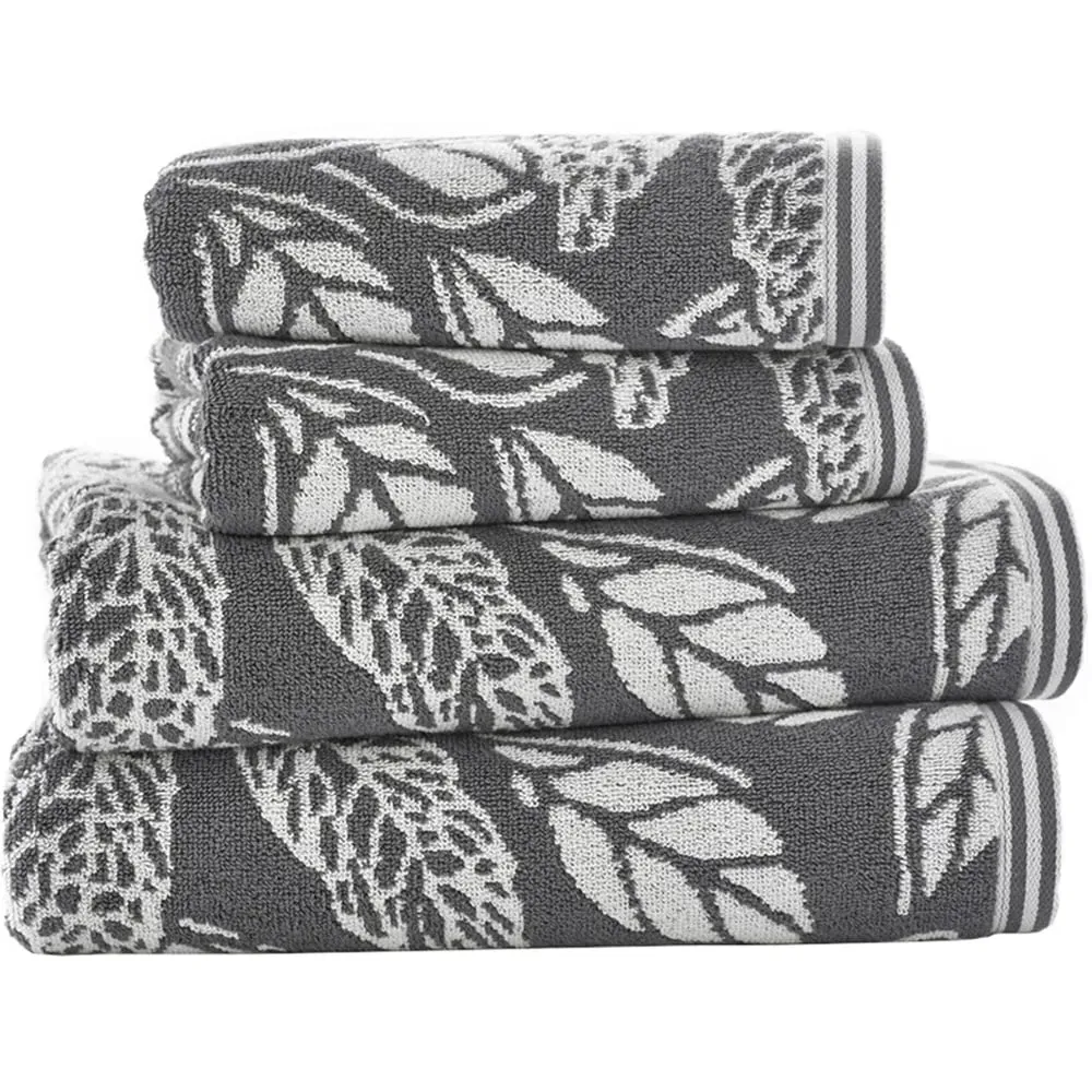 Mixed Leaves Bath Sheet - Grey, Cotton