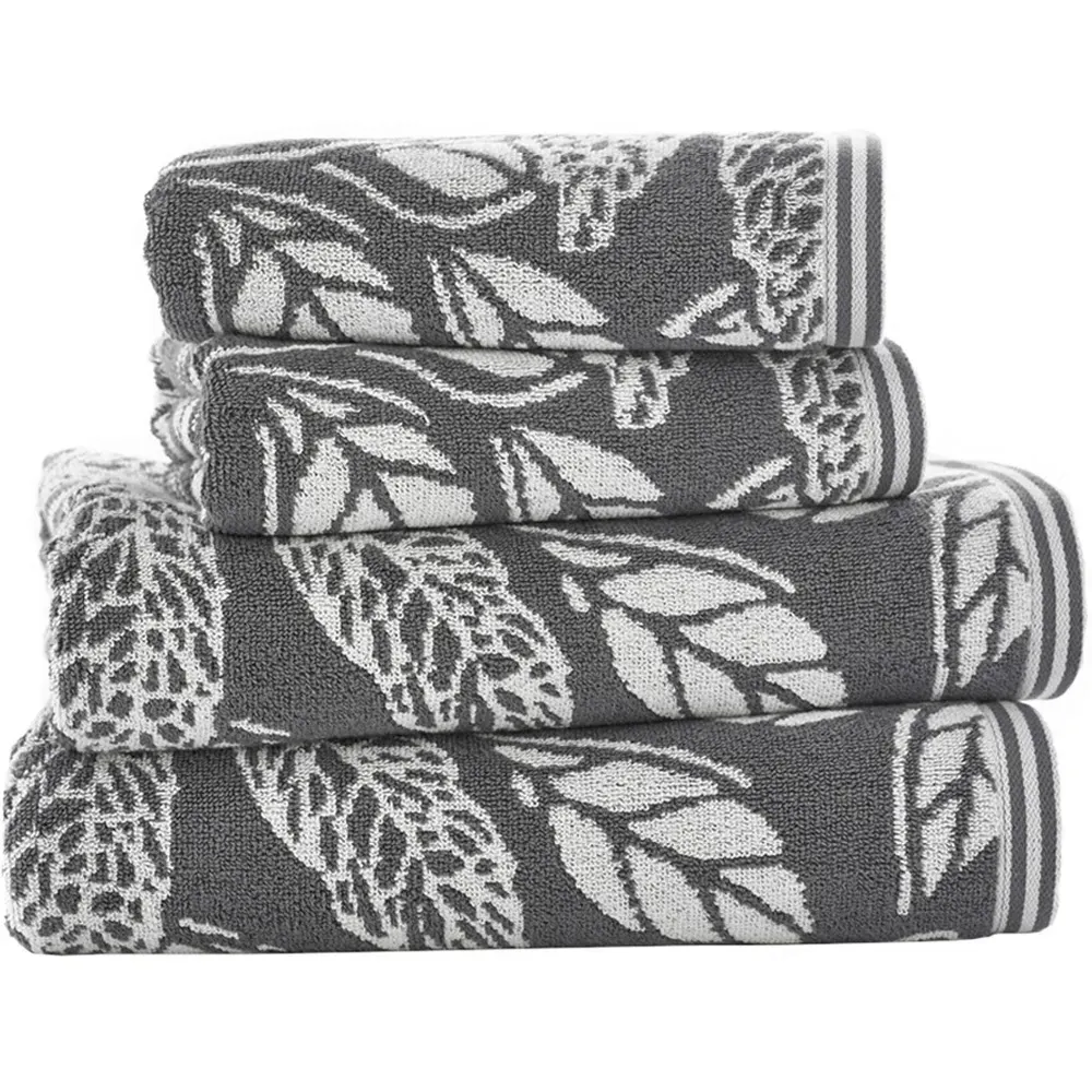 Mixed Leaves Bath Towel - Grey, Cotton image