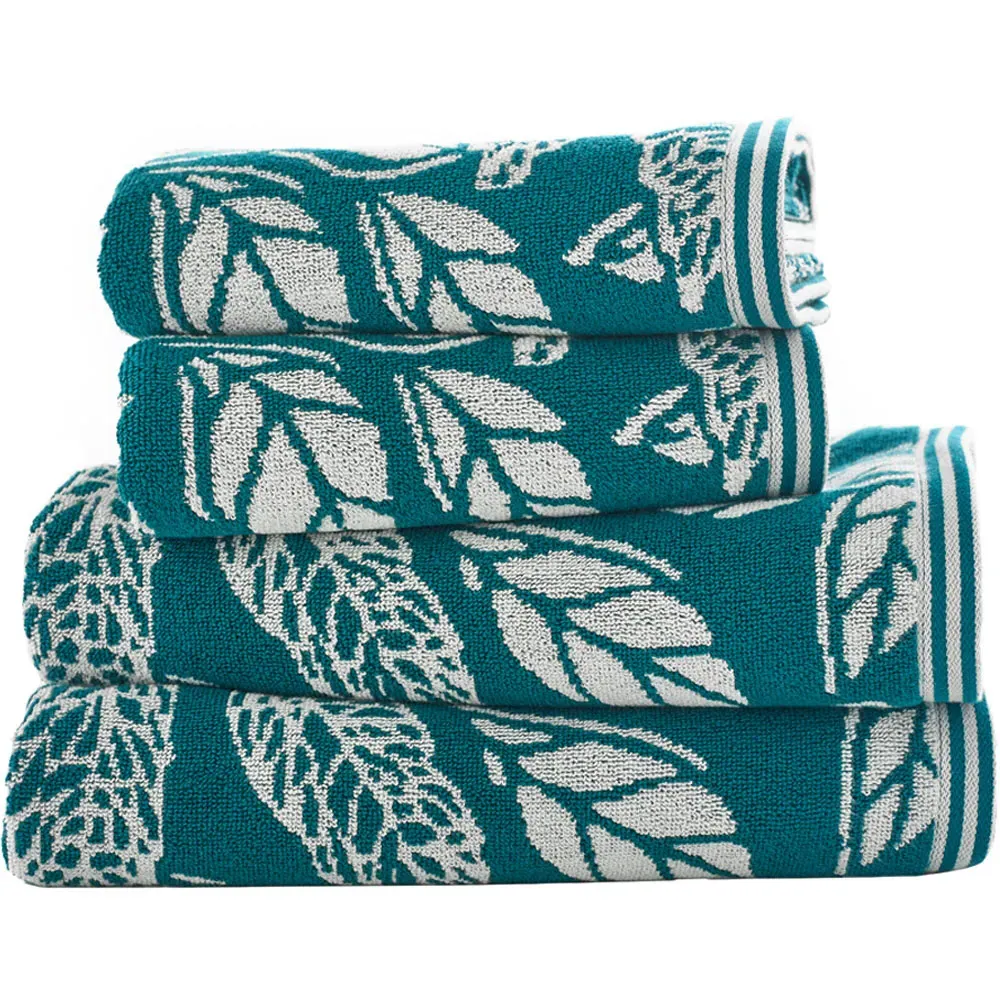 Mixed Leaves Bath Towel - Teal, Cotton image