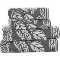 Mixed Leaves Hand Towel 2 Pack - Grey, Cotton
