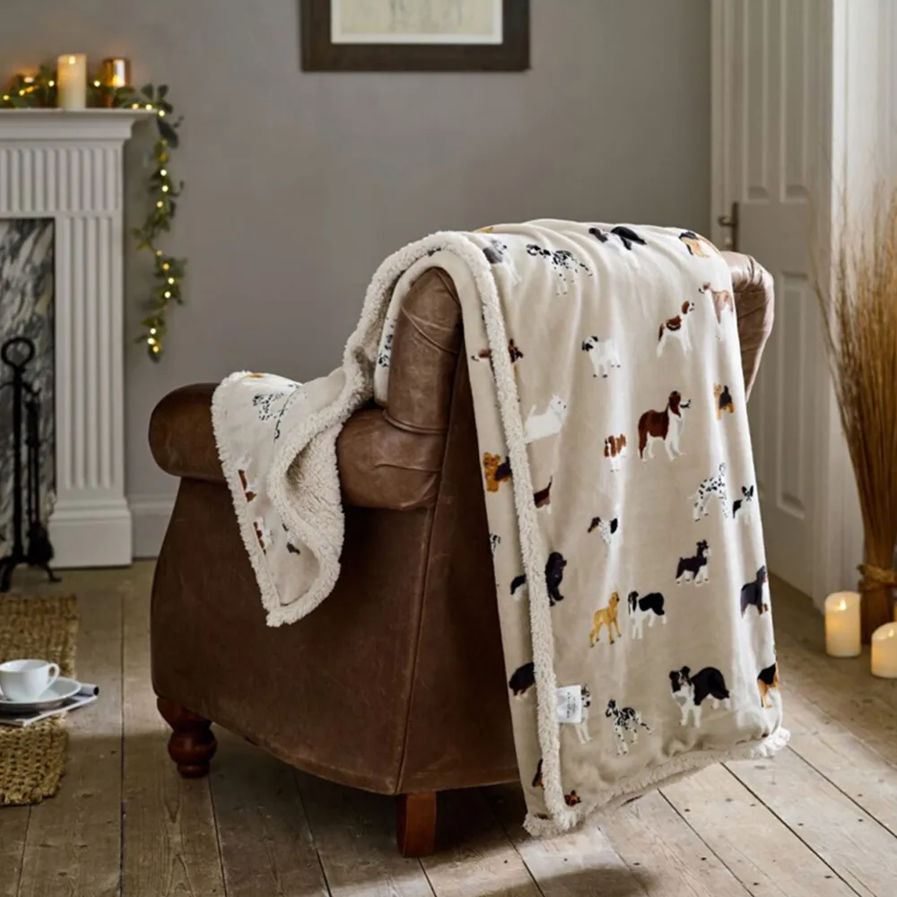 Oatmeal Mixed Dogs Breed Throw 140 x 180cm - Multi, Flannel