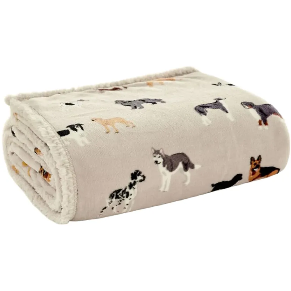 Oatmeal Mixed Dogs Breed Throw 140 x 180cm - Multi, Flannel
