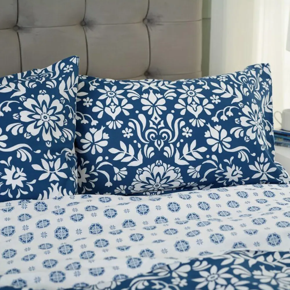 Ornamental Super King Size Floral Tile Reversible Duvet Set - Multi