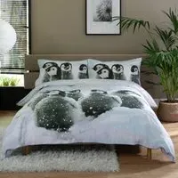 Penguin Huddle Super King Size Duvet Set - White, Cotton
