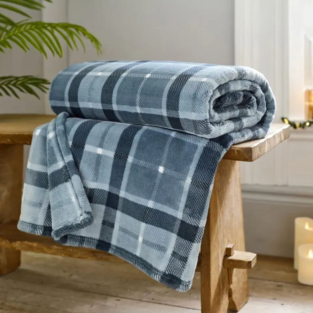 Pheasant Check Throw - Navy, Coco Flannel