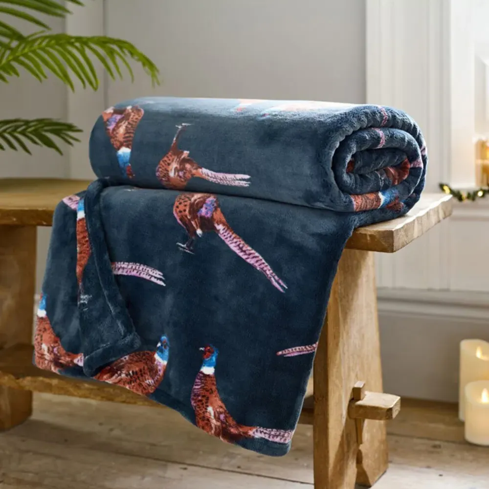 Pheasant Throw - Navy, Flannel