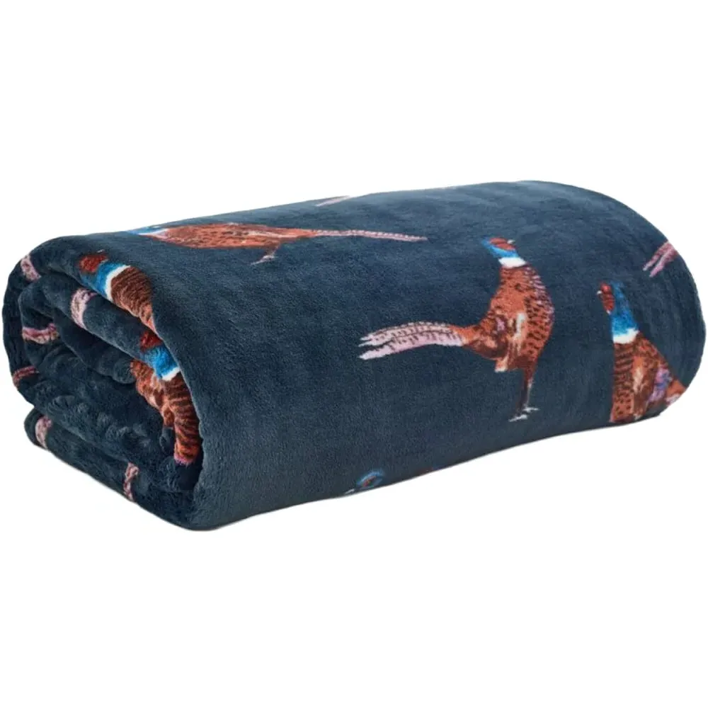 Pheasant Throw - Navy, Flannel
