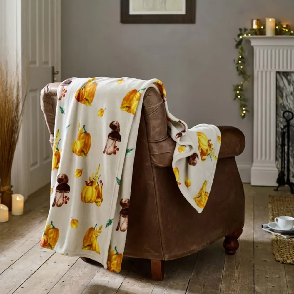 Pumpkin Party Throw - Grey, Coral Fleece