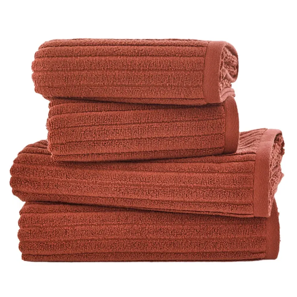 Rialto Ribbed Bath Towel - Orange, Cotton