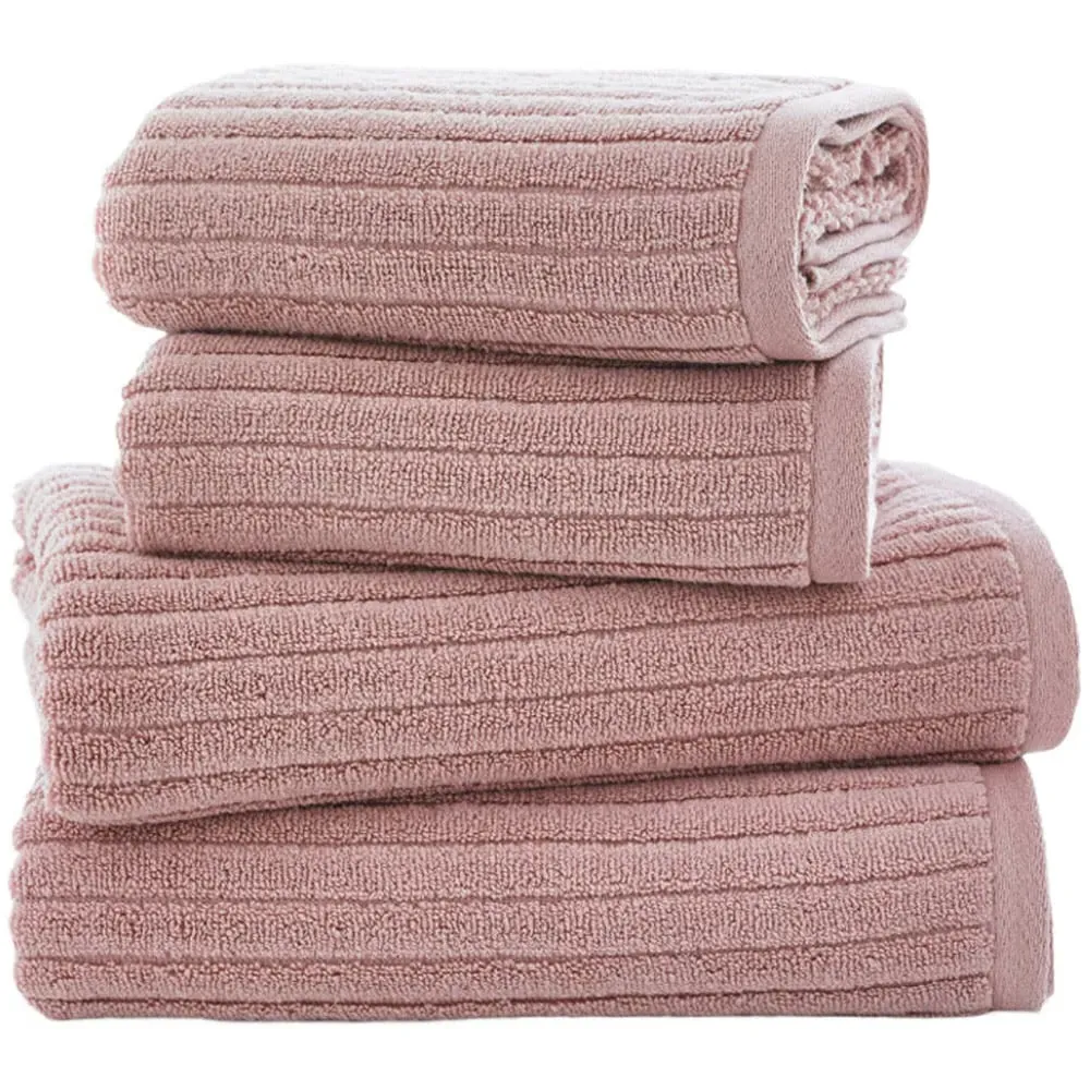 Rialto Ribbed Bath Towel - Pink, Cotton