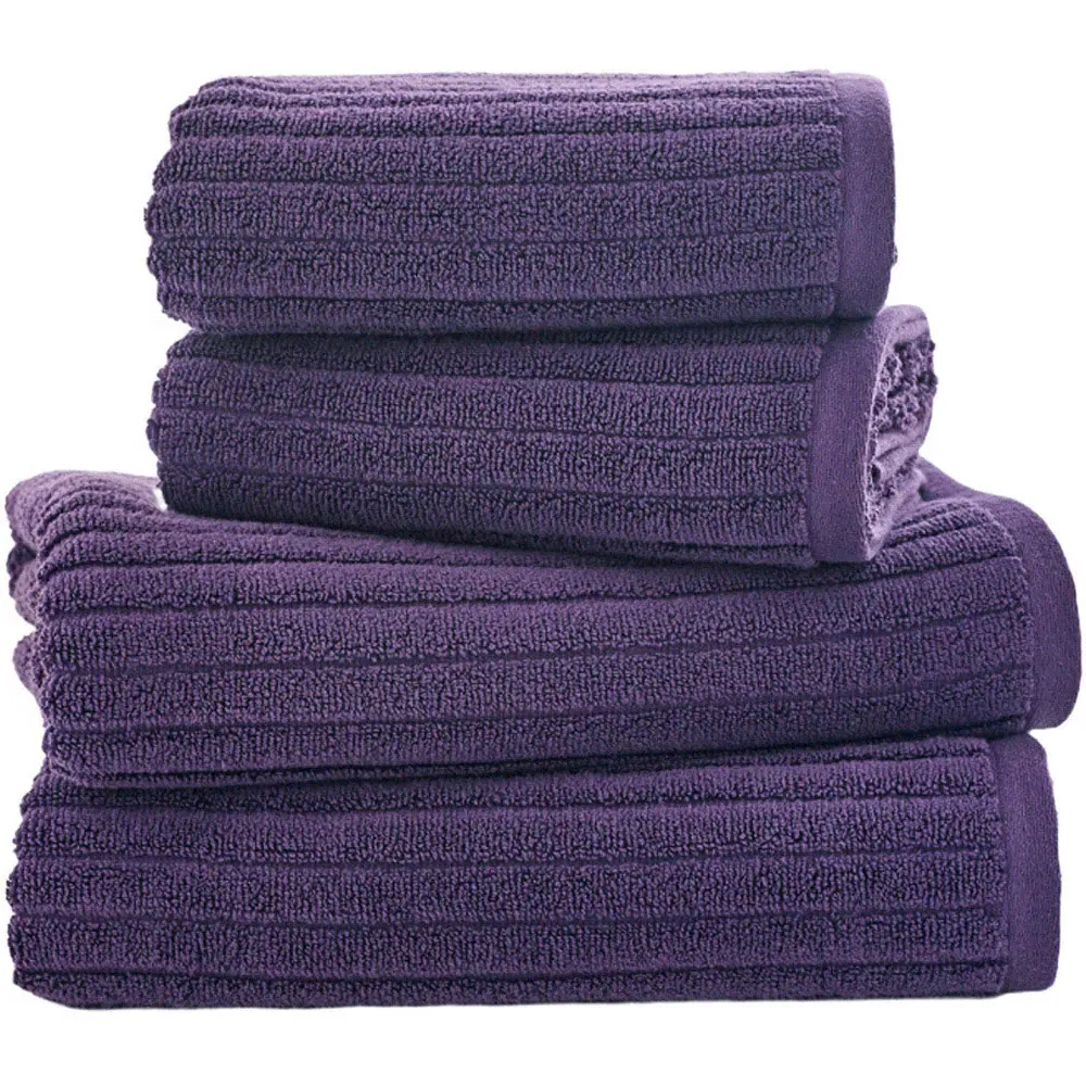 Rialto Ribbed Bath Towel - Purple, Cotton