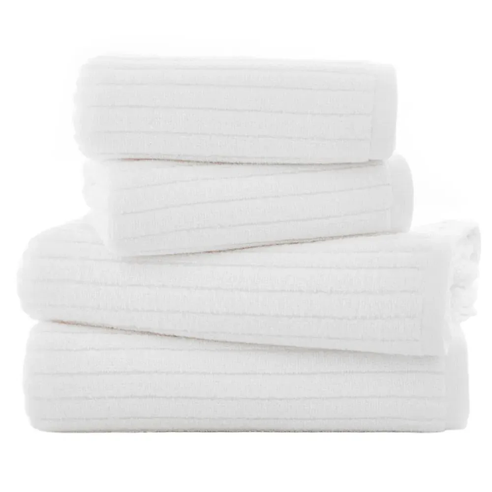 Rialto Ribbed Bath Towel - White, Cotton