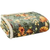 Sage Mushroom Print Throw with Sherpa Reverse - Multi