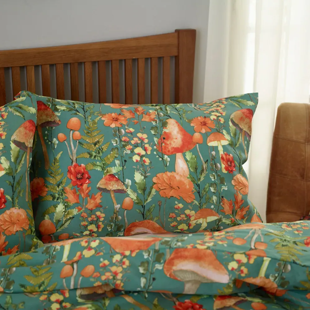 Single Mushroom Duvet Set - Sage, Polycotton