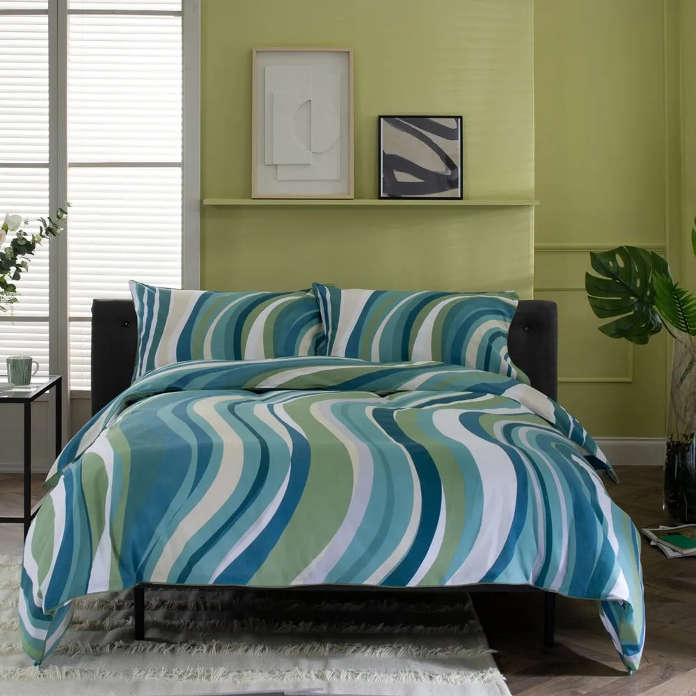 Smith Wave Single Duvet Set - Blue, Cotton