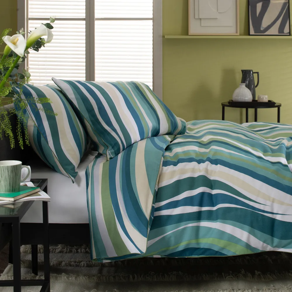 Smith Wave Super King Size Duvet Set - Blue, Cotton
