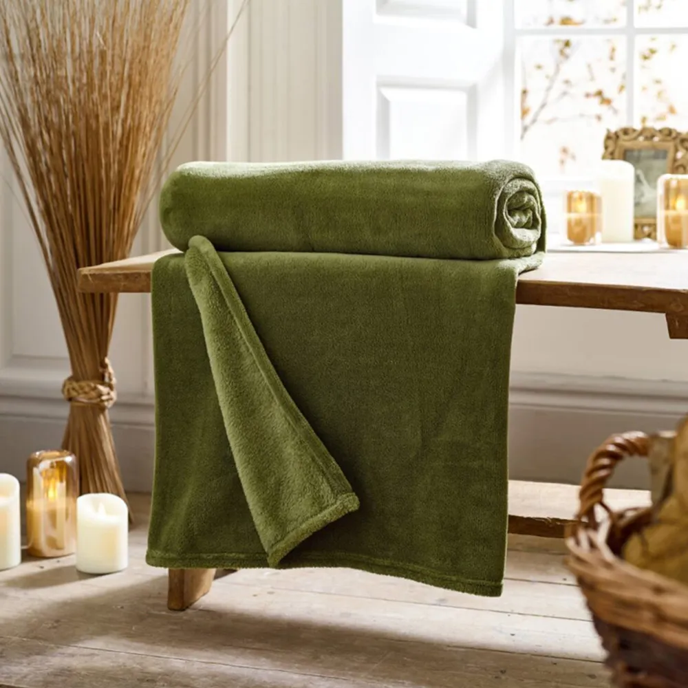 Snuggle Touch Throw - Khaki, Coral Fleece