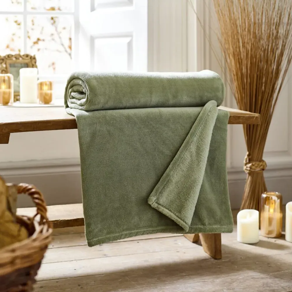 Snuggle Touch Throw - Sage, Coral Fleece