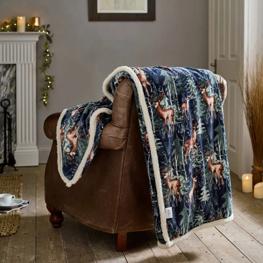 Stag Throw - Navy, Flannel