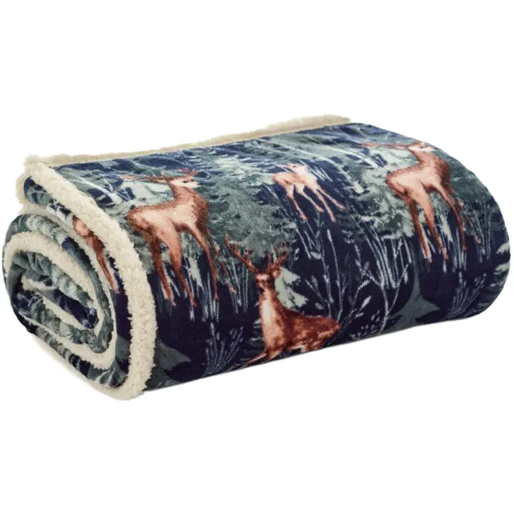 Stag Throw - Navy, Flannel