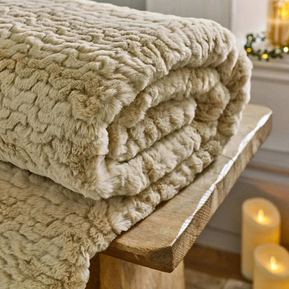 TLC Ashridge Faux Fur Throw - Almond
