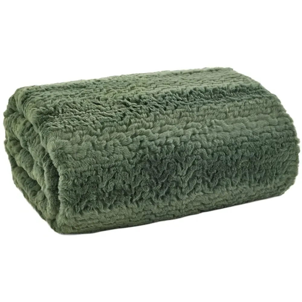 TLC Ashridge Faux Fur Throw - Green