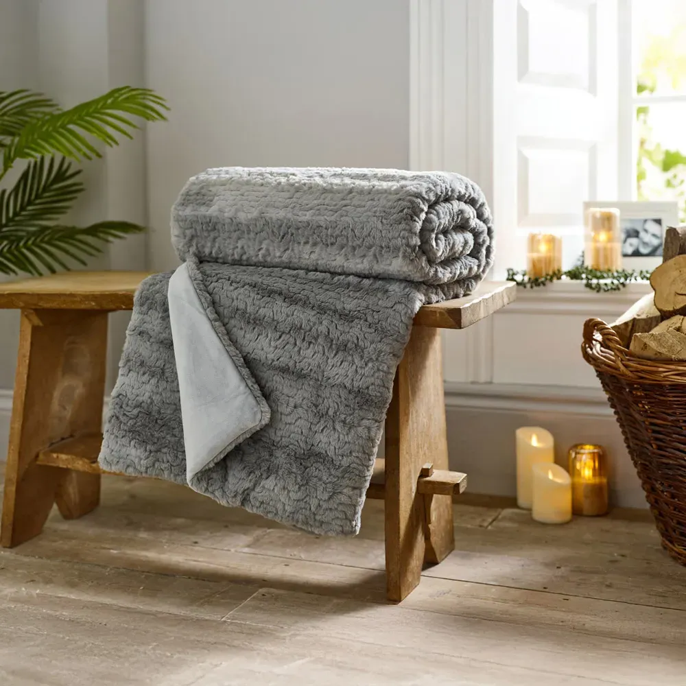 TLC Ashridge Faux Fur Throw - Grey