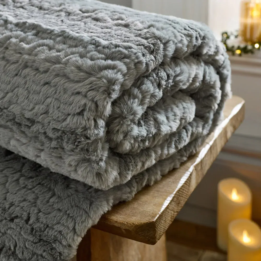 TLC Ashridge Faux Fur Throw - Grey