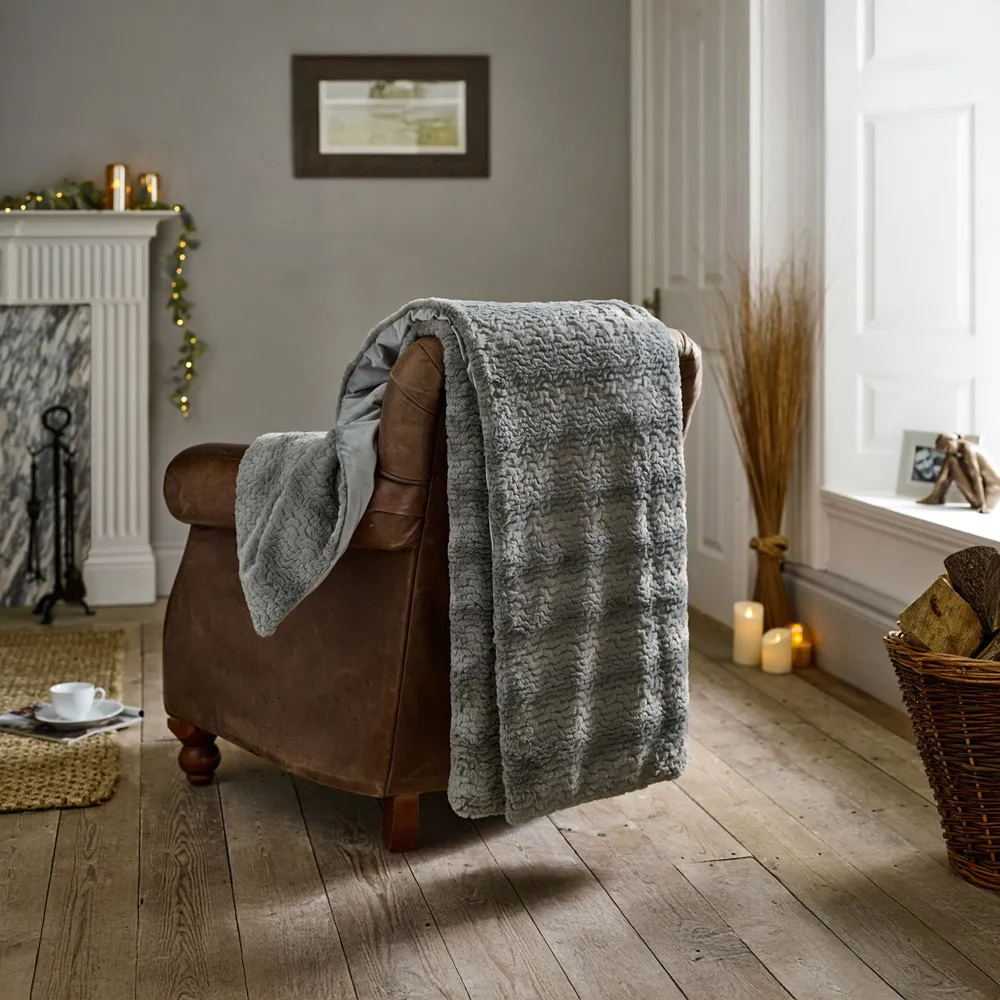 TLC Ashridge Faux Fur Throw - Grey