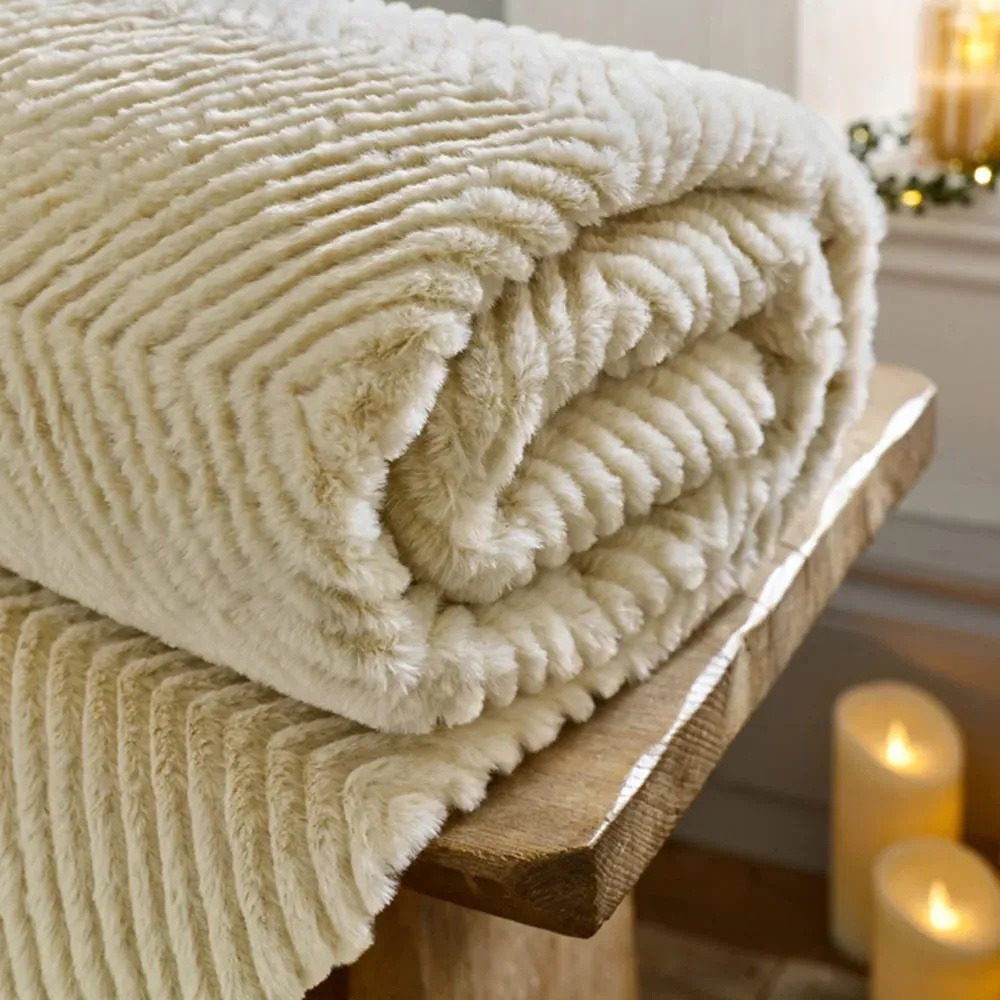 TLC Burghley Faux Fur Throw - Almond