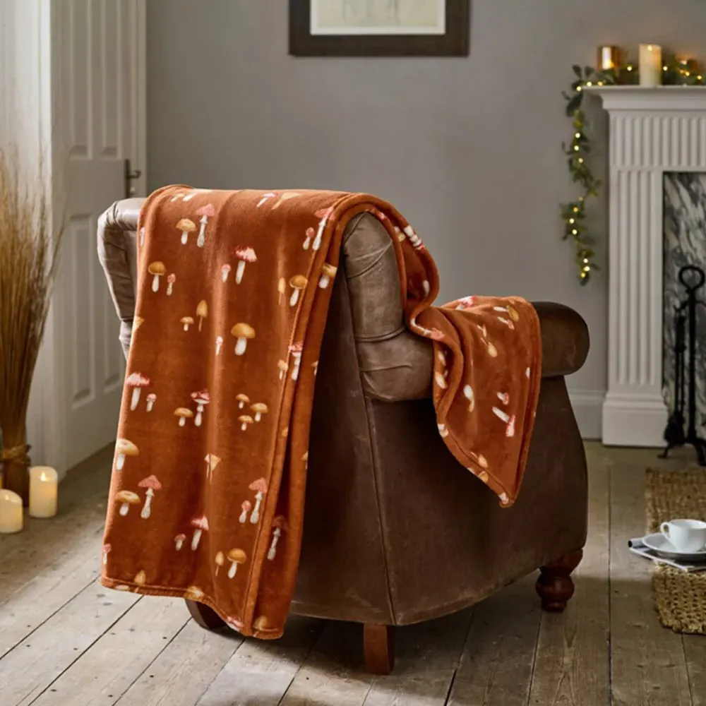 Toadstool Scatter Throw - Multi, Coral Fleece