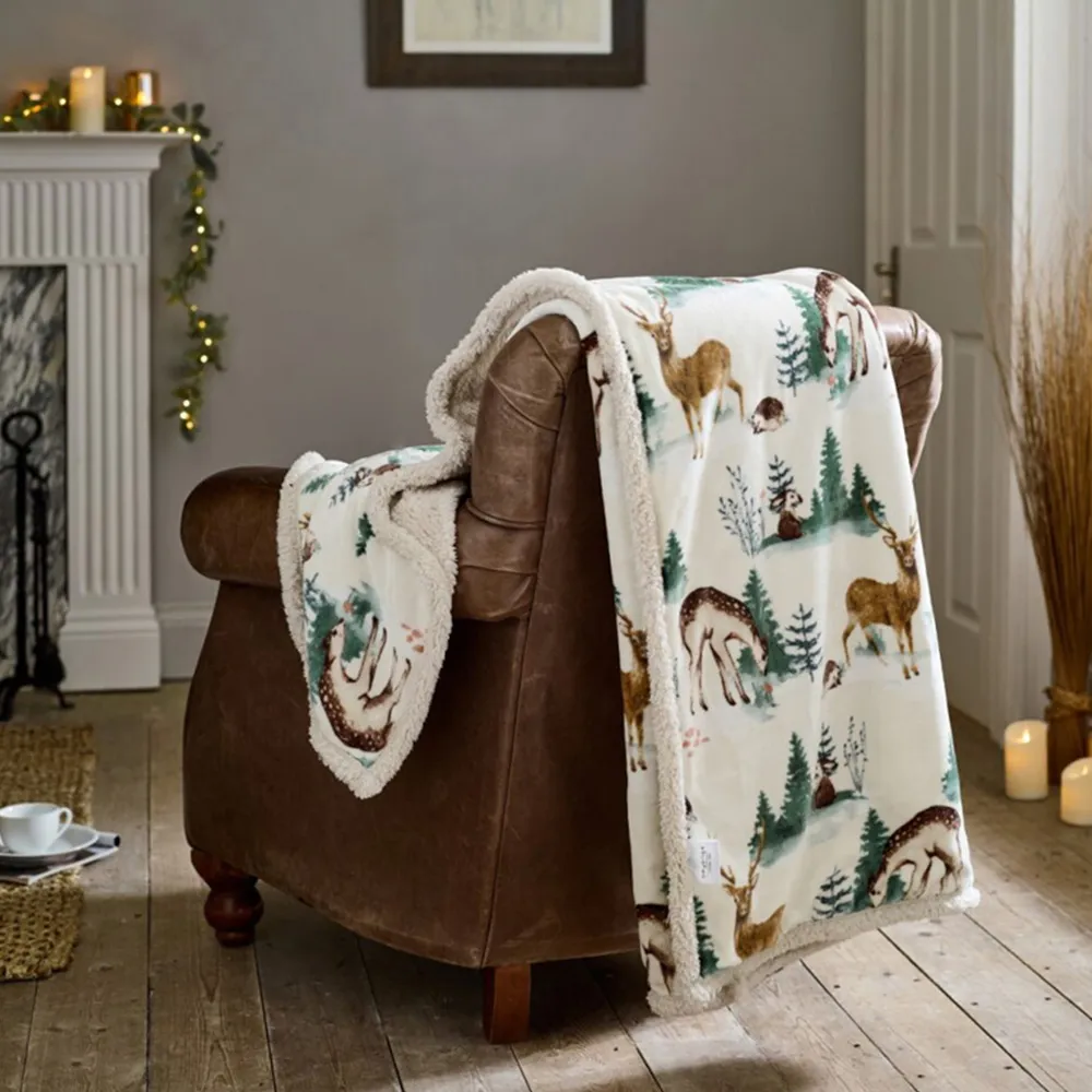 Winter Deer Throw - Cream, Flannel