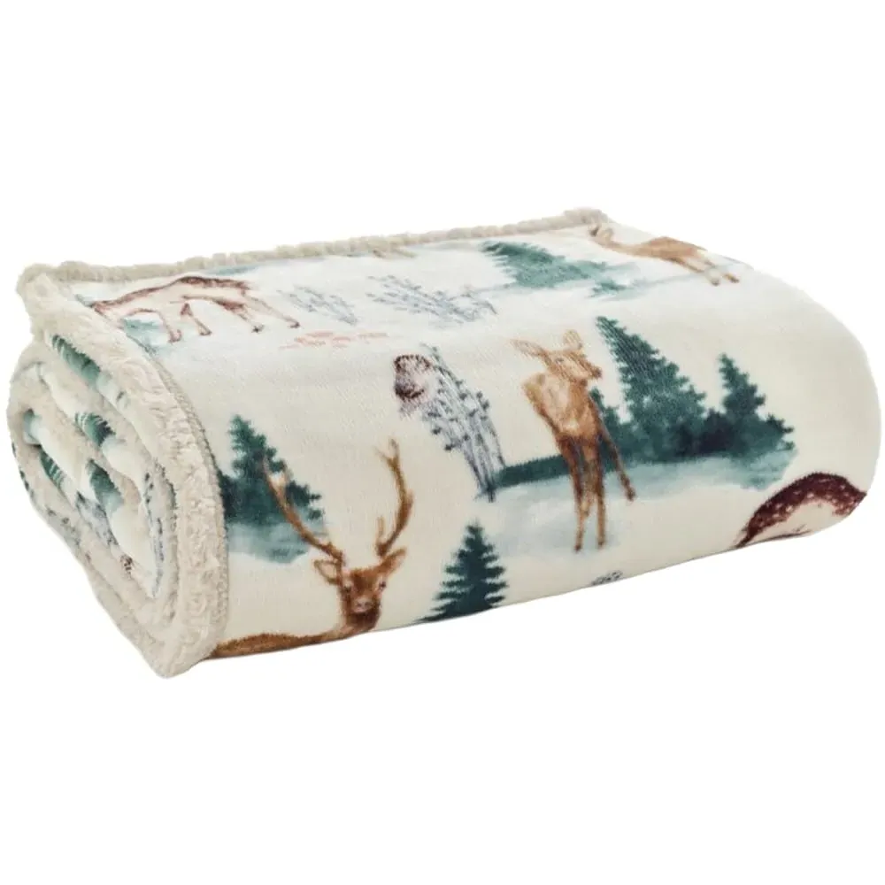 Winter Deer Throw - Cream, Flannel