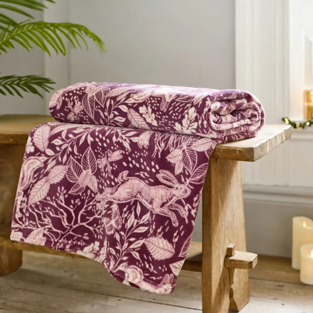 Winter Forest Throw - Pink, Coral Fleece